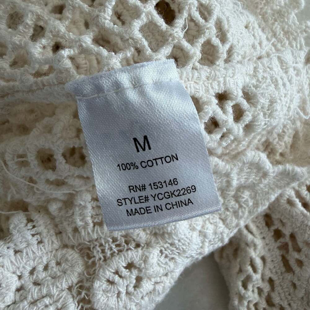 GLG Good Luck Gem Bohemian Cream Crochet Long Sleeve Crop Top Size M - Picture 4 of 4